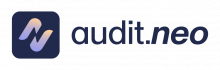 Logo von audit.neo mit stilisiertem Symbol links und dem Schriftzug ‚audit.neo‘ rechts in moderner Schriftart.